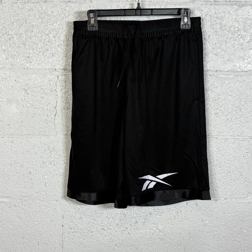 Reebok Men's 11" Regular-Fit Logo-Print Mesh Basketball Shorts Black Medium
